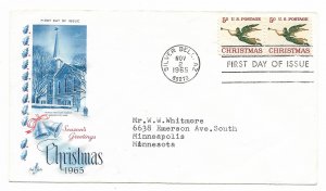 US 1276 (Me-5 var) 5c Christmas pair on FDC Artcraft Cachet Variety ECV $20.00