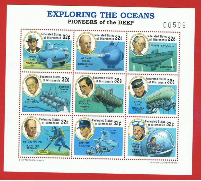  Micronesia #269  MNH OG sheet of 9 Ocean Exploration  Free S/H