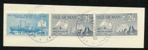 Isle of Man 5/- Blue and 2 x 2/6 Slate QEII Pictorial Revenues CDS On Piece