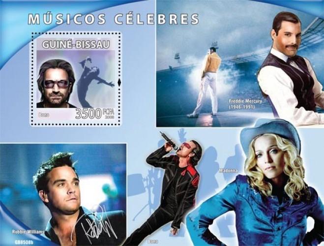 GUINEA BISSAU 2008 SHEET BONO MERCURY MADONNA WILLIAMS SINGERS MUSIC