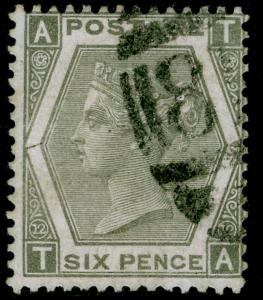 SG125, 6d grey plate 12, FINE USED. Cat £275. TA