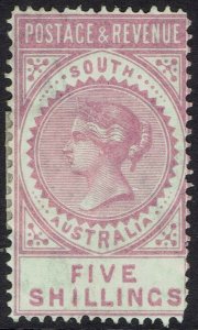 SOUTH AUSTRALIA 1886 QV POSTAGE & REVENUE 5/- ROSE PINK PERF 11.5-12.5