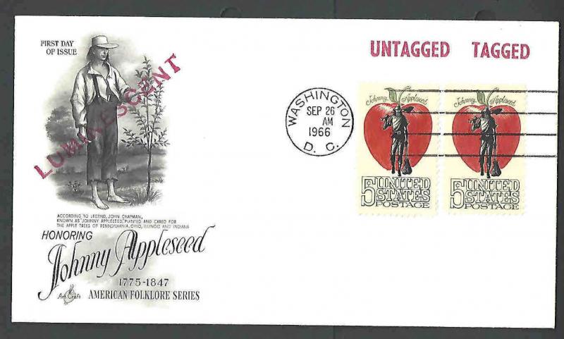 FDC #1317 - 1317a COMBO 5c JOHNNY APPLESEED TAGGED