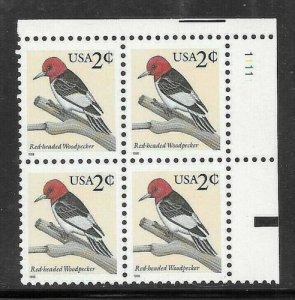 1996 Red-Headed Woodpecker Plate Block of 4 2c Postage Stamps, Sc# 3032, MNH, OG