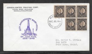 Philippines #503 FDC 1949 Manila PI Cover (13250)