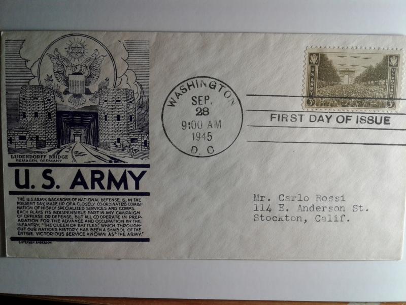 SCOTT # 934 FIRST DAY OF ISSUE UNITED STATES ARMY  1945