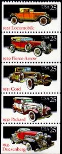 1988 25c Classic Cars, Booklet Pane of 5 Scott 2381-85 Mint F/VF NH