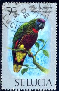 Bird, St. Lucia Parrot, St. Lucia stamp SC#390 Used