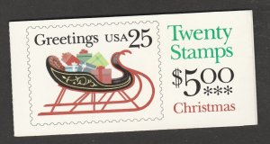 US 2429a BK168 Greetings Sleigh Presents 25c booklet 20 MNH 1989