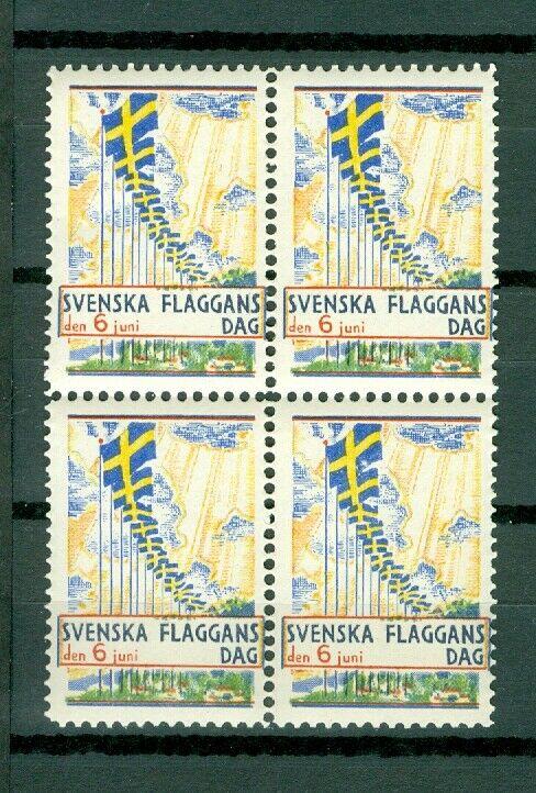 Sweden Poster Stamp 1933. 4-Block Mnh. National Day June 6. Swedish Flag.