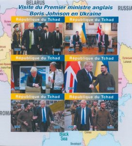 Chad 2022 MNH People Stamps Boris Johnson Visits Ukraine Zelenskyy 6v IMPF M/S 