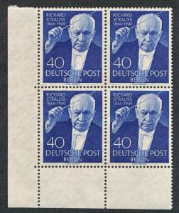 GERMANY- BERLIN 9N111 MINT NH CORNER BLK OF 4, MUSIC STRAUSS