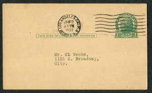 1933 Los Angeles CA Postal Card Arcade Station Wexler Bros Real Estate Loan 1c