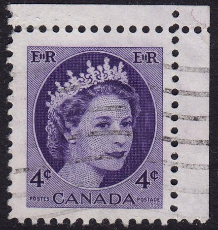 Canada - 1954 - Scott #340 - used (sheet corner) - Elizabeth II