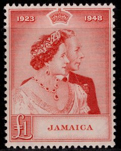 JAMAICA GVI SG144, £1 scarlet, M MINT. Cat £29.