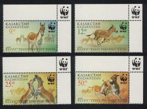 Kazakhstan WWF Kulan Horses Animals Fauna 4v Corners WWF Logo 2001 MNH