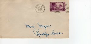 COVER MAILED TO READLYN, IOWA, GREEN BAY WISCONSIN 1934  FDC8594