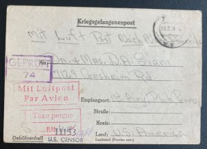 1944 Germany Luftwaffe 3 Camp Prisoner of War POW Letter Sheet Cover to Mt Airy