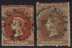 SOUTH AUSTRALIA 1860 QV 1/- ROULETTE 2 SHADES USED