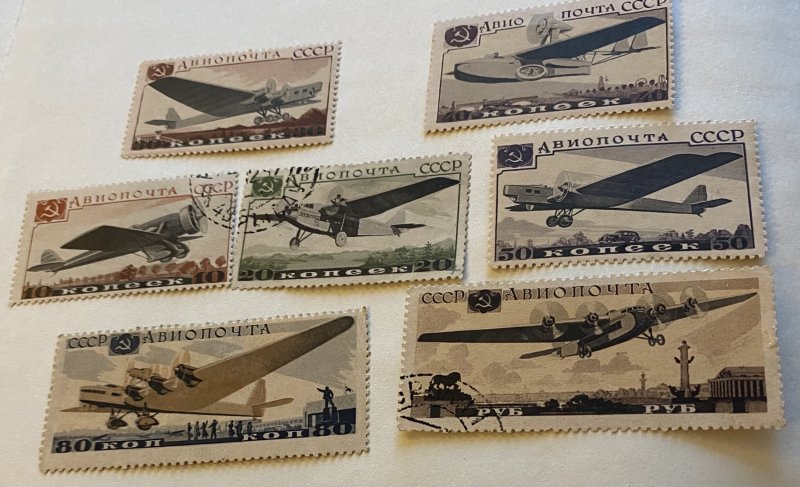 Russia 1937 Sc C69-75 cream/Mi 571x-7x Moscow Aviation Exhib. USED