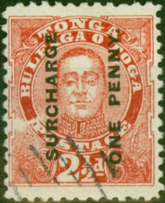 Tonga 1895 1d on 2 1/2d Vermilion SG30 Good Used