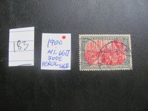Germany 1900 USED PENCIL SIGNED MI. 66II VF/XF 500 EUROS (183)