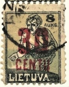 LITHUANIA #157, USED PAIR ON 102 CARD - 1922 - LITH041