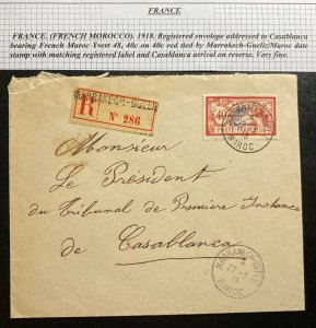 1918 Marrakech French Morocco Cover To Tribunal Of Justice Casablanca