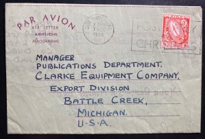 1955 Dun Laoghaire Ireland Air Letter Cover To  Battle Creek MI USA