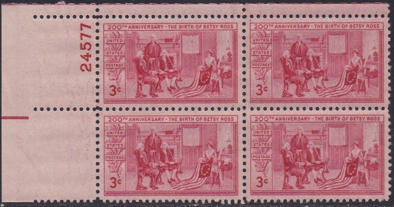 1004 Betsy Ross Plate Block MNH