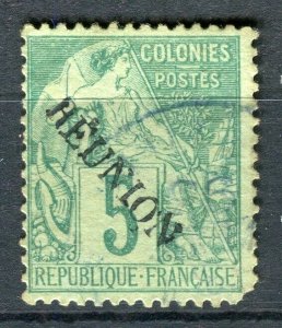 FRENCH COLONIES; REUNION 1890s early Optd. issue fine used 5c. value