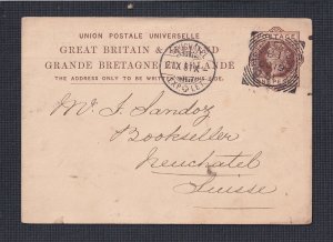UK 1881-99 THREE 1D PS CARDS CHARING CROSS W.C. SQUARED CIRCLES TO SWITZERLAND