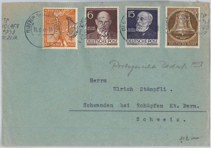 58095 - GERMANY  Berlin - POSTAL HISTORY: COVER to SWITZERLAND 1953 - OLYMPICS