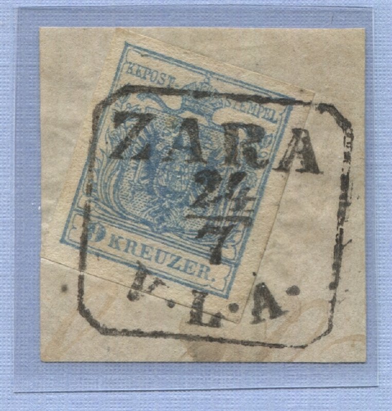 AUSTRIA  Croatia 1850 Sc 5  9kr piece, LLOYD Maritime, ZARA / V.L.A. cancel