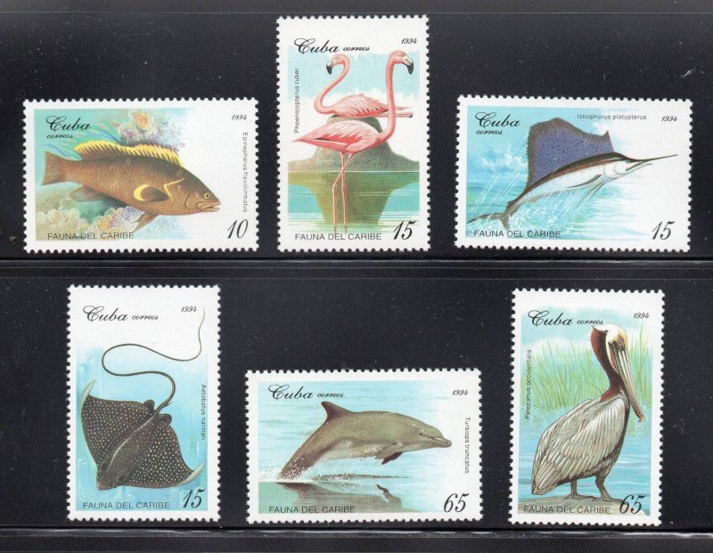 CUBA Sc# 3603-3608  CARIBBEAN FAUNA marine life wildlife CPL SET of 6  1994 MNH