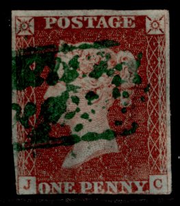 GB QV SG8, 1d red-brown BLACK MX PLATE 16, USED. Cat £3000+ GREEN PENNY POST JC