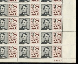 US #C59, 25¢ Abraham Lincoln, Complete sheet of 50, og, NH, VF, Brookman $42.50