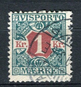 DENMARK; 1907 early Newspaper issue fine used 1K. value