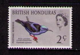 BRITISH HONDURAS Sc# 168 MH FVF SIDEWAY Honeycreeper Bird