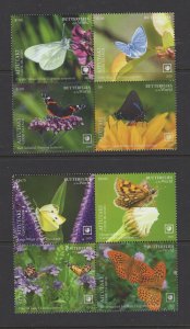 Aitutaki #728-29 (2020 Butterflies set in two blocks of four) VFMNH CV $142.50