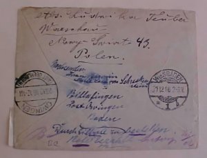 GERMAN  POLAND FORWARDED WITH GERMAN STAMPS 13 DEC 1916 WARSAW 21 DEC WIESBADEN