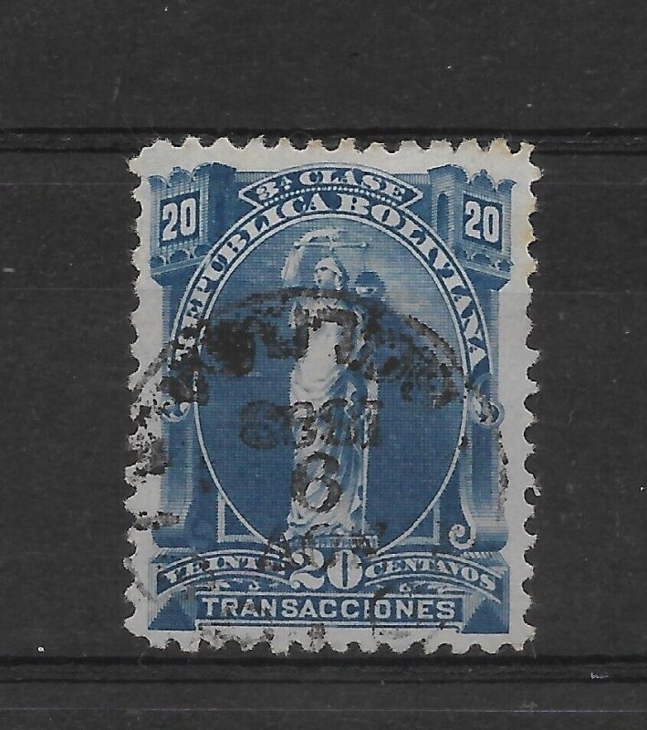 BOLIVIA 1884 MONUMENT STATUE SCULPTURE 20 CENTS BLUE USED MICHEL S 7A