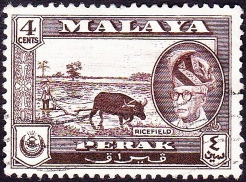 MALAYA PERAK 1957 4c Sepia SG152 FU