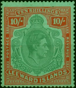 Leeward Islands 1938 10s Bluish Green & Deep Red-Green SG113 Fine & Fresh LMM