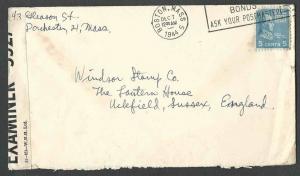 1944 COVER 5c PREXY USED TO ENGLAND, CENSORED