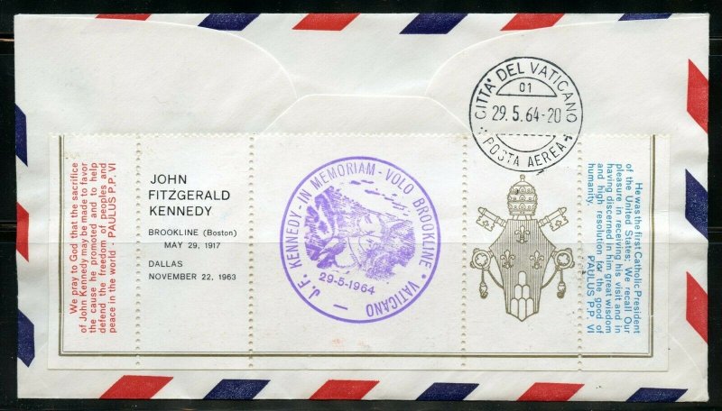 VATICAN CITY MAY 29, 1964  MEMORIAL FLIGHT FOR JOHN F. KENNEDY COMBINATION COVER