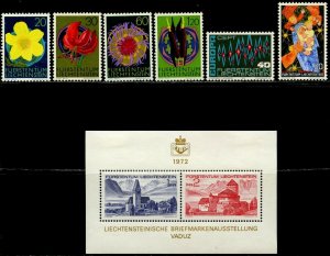 LIECHTENSTEIN Sc#500-505, 512 1972 3 Complete Sets & 1 S/S OG Mint Hinged