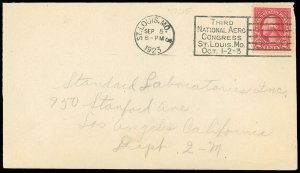 1923 THIRD NATIONAL AERO CONGRESS, ST LOUIS, MO OCT 1-2-3 Slogan Cancel Cover!