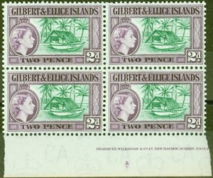 Gilbert & Ellice Is 1962 2d Bluish Green & Purple SG66a V.F MNH Imprint Block...