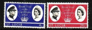 St Lucia-Sc#205-6- id7-unused VLH Omnibus set-Royal Visit-QEII-1966-